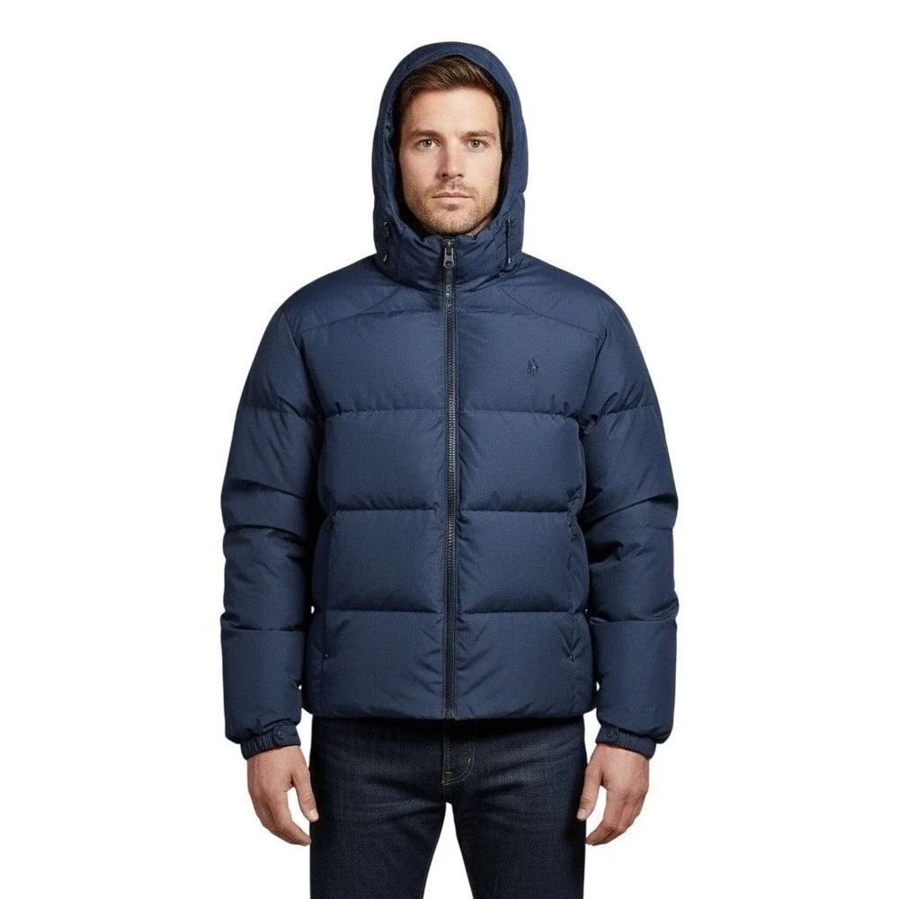 Polo Ralph Lauren Men's Navy Blue Down Puffer Jacket Hooded Ripstop 2XLT‎ NEW